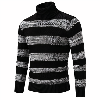 Herren Strickpullover - Mock Neck - Rippstruktur - Geometrisches Patchwork-Design