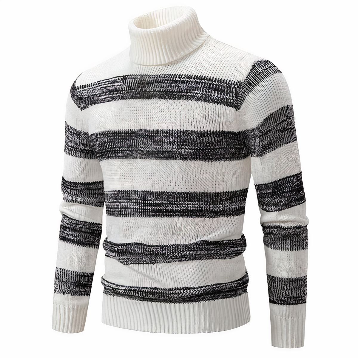 Herren Strickpullover - Mock Neck - Rippstruktur - Geometrisches Patchwork-Design