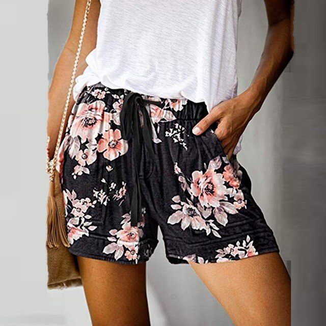 Damen Shorts - Leicht & Atmungsaktiv - Elastischer Bund mit Kordelzug - Blumenmuster