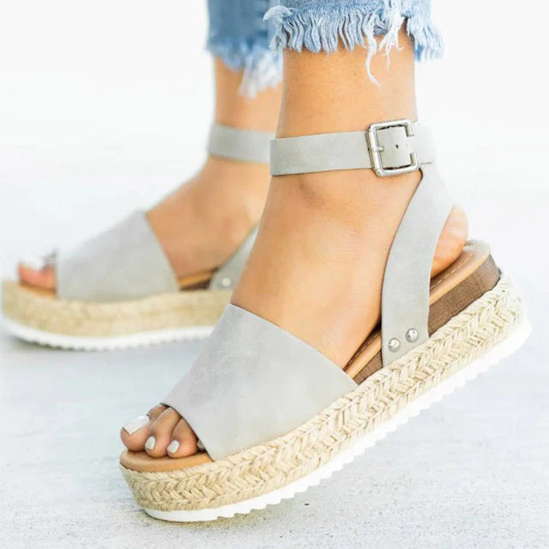 Damen Espadrille Sandalen – Plattformsohle – Verstellbarer Knöchelriemen – Offene Zehen