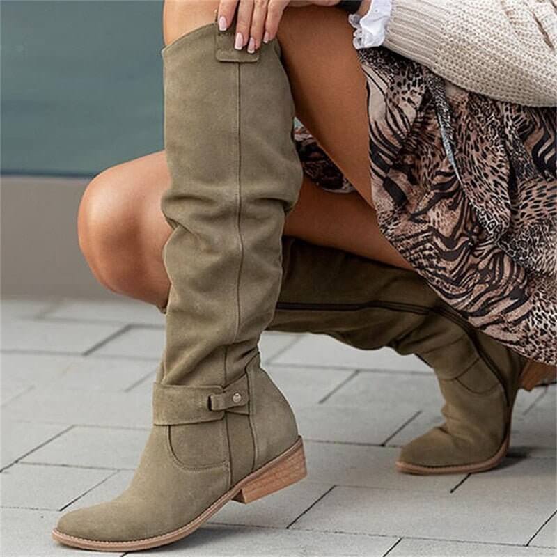 Chic Beige Knee-High Boots - Faux Leather