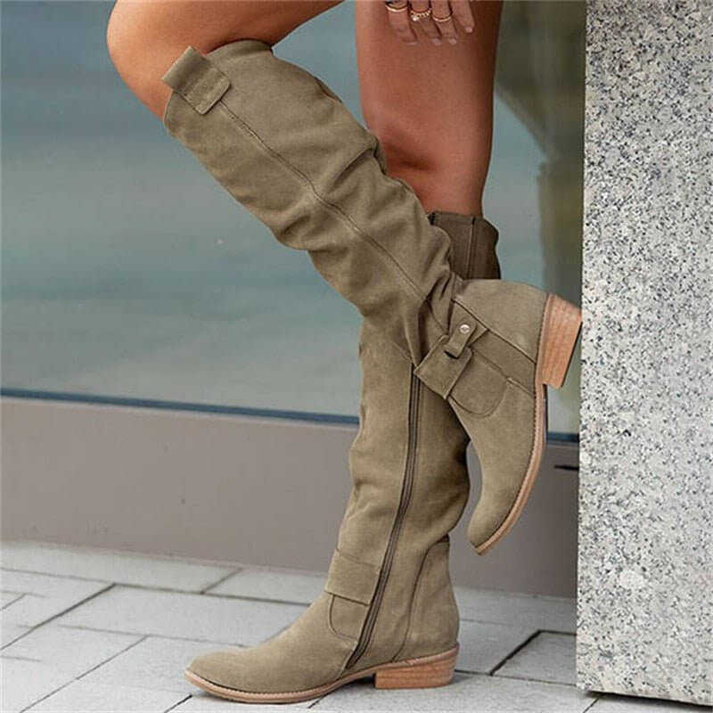 Chic Beige Knee-High Boots - Faux Leather