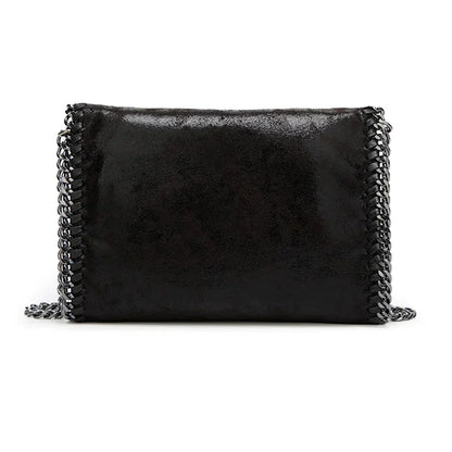 Damen Wildleder Clutch – Flap Design – Kettenriemen – Edle Stickdetails