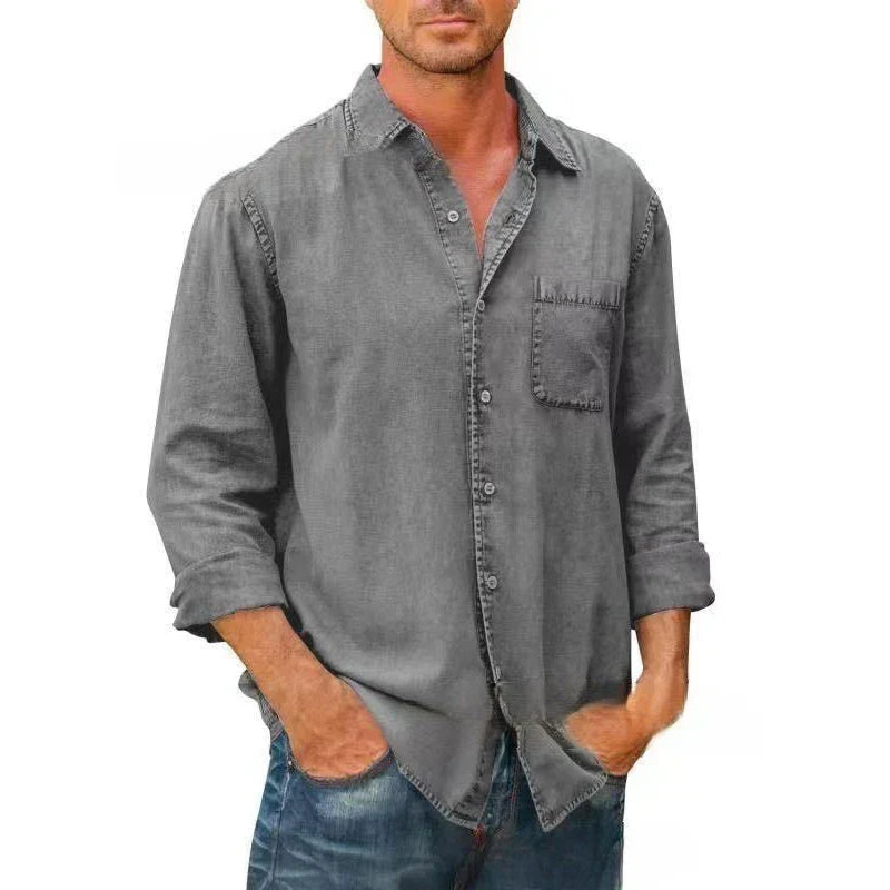 Diego - Herren Denim Langarm Button-Down Hemd