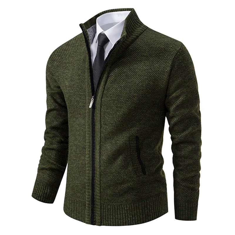 Herren Strickjacke – Slim Fit – Mit Reißverschluss & Stehkragen – Gerippte Bündchen