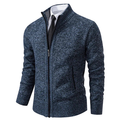 Herren Strickjacke – Wollmischung – Reißverschluss – Hoher Kragen – Smart-Casual