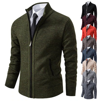 Herren Strickjacke – Wollmischung – Reißverschluss – Hoher Kragen – Smart-Casual