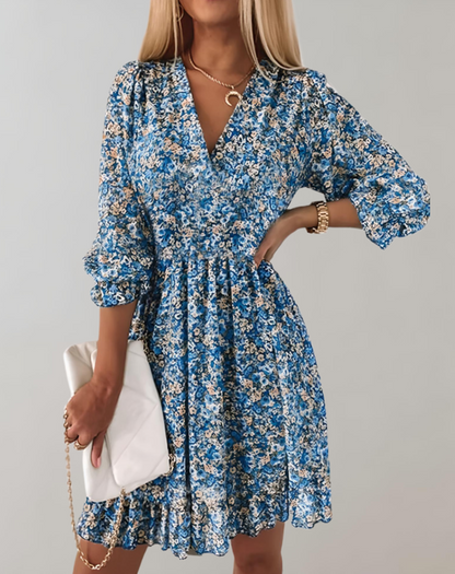 Damen Sommerkleid mit V-Ausschnitt aus Leichtem Stoff