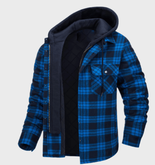 Herren Flanelljacke – Gefütterter Hoodie – Mit Knöpfen – Kariert – Bequeme Passform