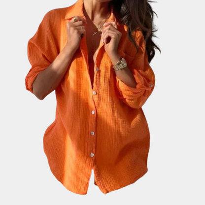 Damen Bluse - Oversized Lockerer Fit - Langarm mit Knopfleiste - Leicht und Bequem