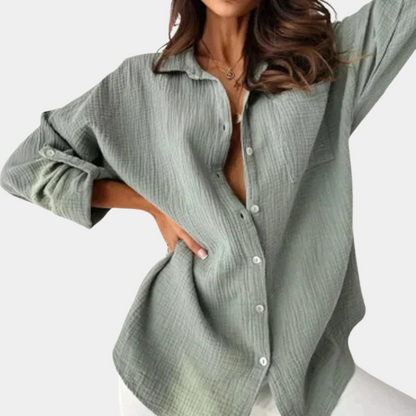 Damen Bluse - Oversized Lockerer Fit - Langarm mit Knopfleiste - Leicht und Bequem