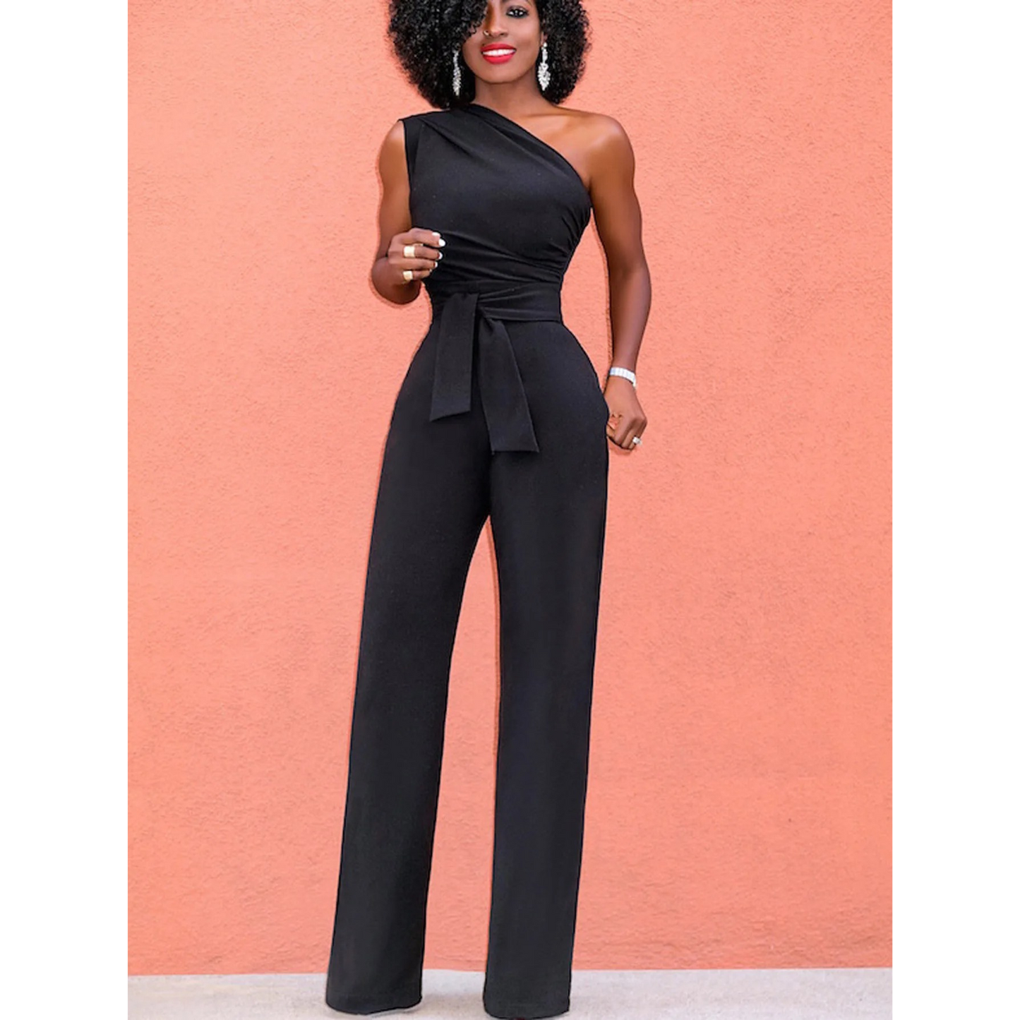 Jumpsuit mit weiter Hose und kurzen Ärmeln