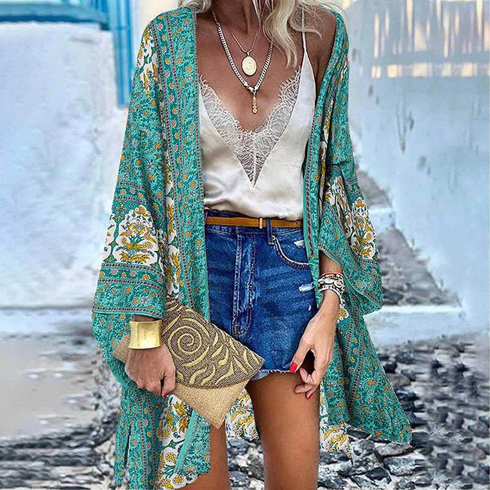 Damen Kimono – Boho-Stil – Offenes Design – Luftig & Leicht – Weite Ärmel