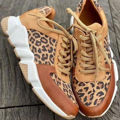 Damen Sneakers – Leopard Print – Chunky Sohle – Modischer Komfort – Schnürverschluss