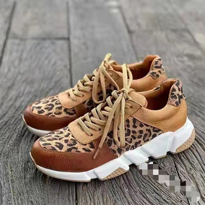 Damen Sneakers – Leopard Print – Chunky Sohle – Modischer Komfort – Schnürverschluss