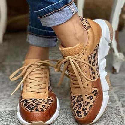 Damen Sneakers – Leopard Print – Chunky Sohle – Modischer Komfort – Schnürverschluss