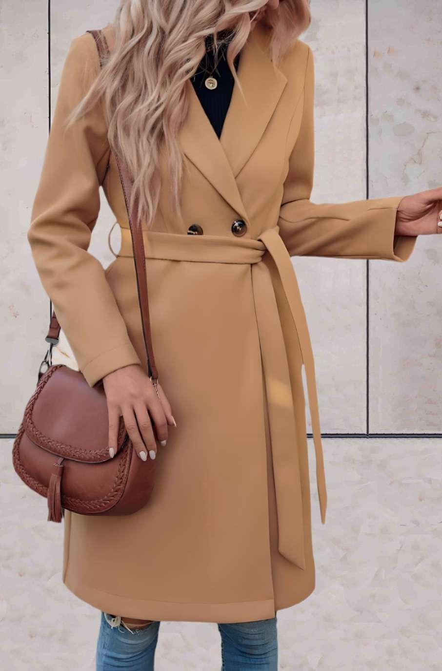 Damen Trenchcoat - Doppelreihig mit Gürtel - Knielang - Eleganter Tailored Fit