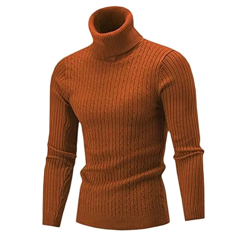 Herren Rollkragenpullover – Slim Fit – Strick mit Zopfmuster – Wärmend & Komfortabel