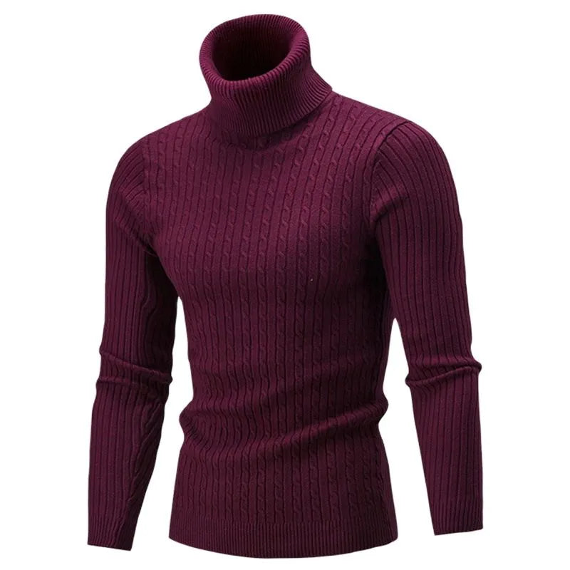 Herren Rollkragenpullover – Slim Fit – Strick mit Zopfmuster – Wärmend & Komfortabel