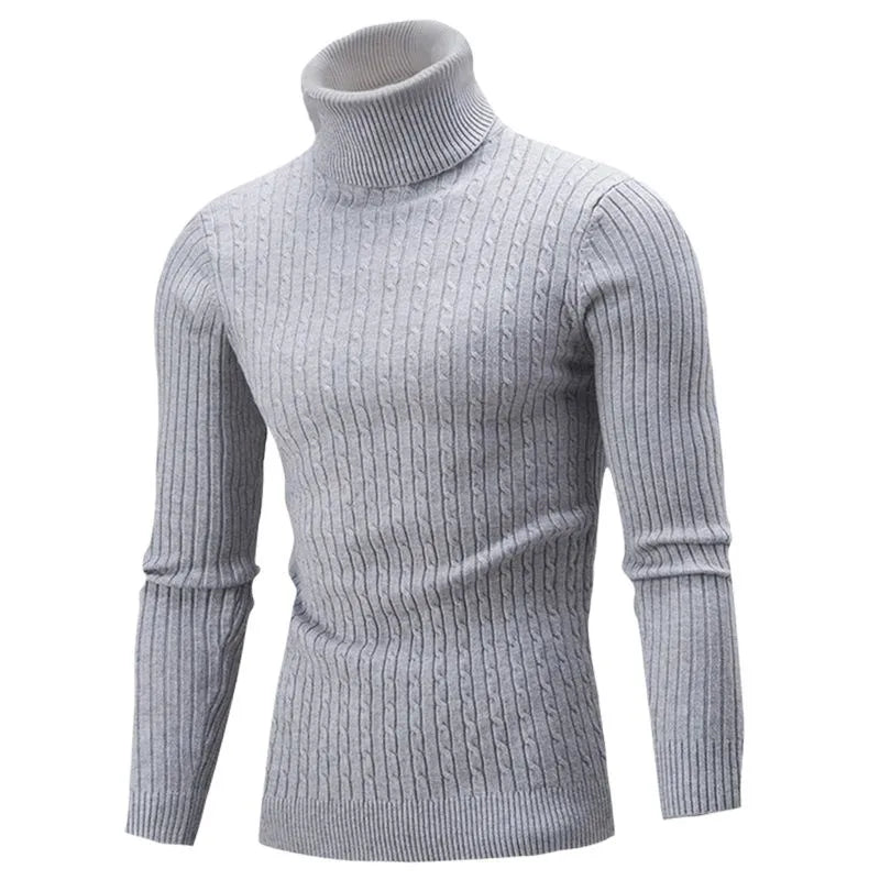 Herren Rollkragenpullover – Slim Fit – Strick mit Zopfmuster – Wärmend & Komfortabel