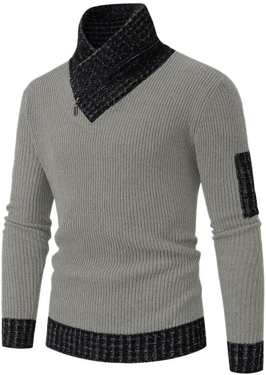 Herren Strickpullover – Gerippte Textur – Schalkragen mit Schnalle – Lange Ärmel