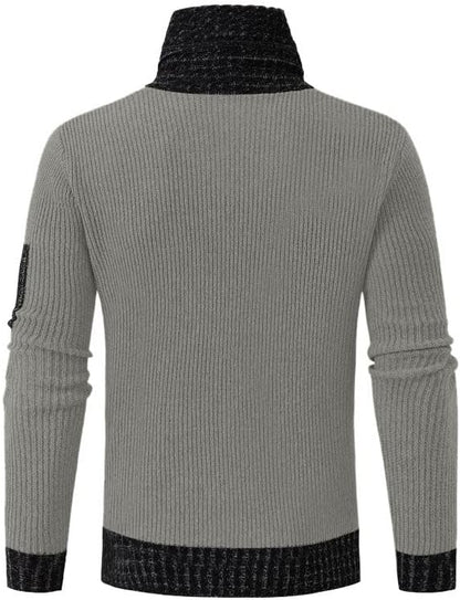 Herren Strickpullover – Gerippte Textur – Schalkragen mit Schnalle – Lange Ärmel