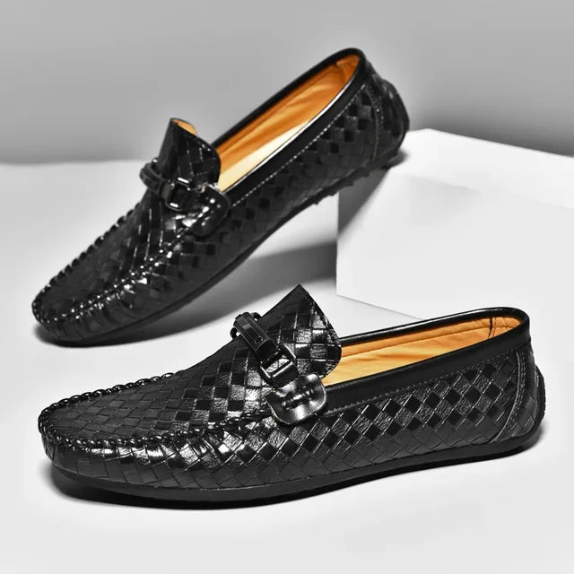 Herren Leder-Loafer – Geflochtenes Design – Eleganter Mokassin-Stil – Mit Zierschnalle