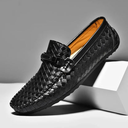 Herren Leder-Loafer – Geflochtenes Design – Eleganter Mokassin-Stil – Mit Zierschnalle