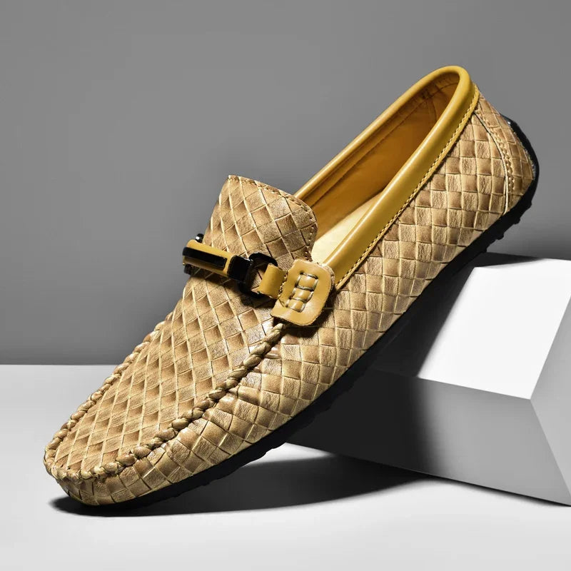 Herren Leder-Loafer – Geflochtenes Design – Eleganter Mokassin-Stil – Mit Zierschnalle