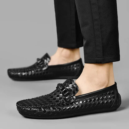 Herren Leder-Loafer – Geflochtenes Design – Eleganter Mokassin-Stil – Mit Zierschnalle