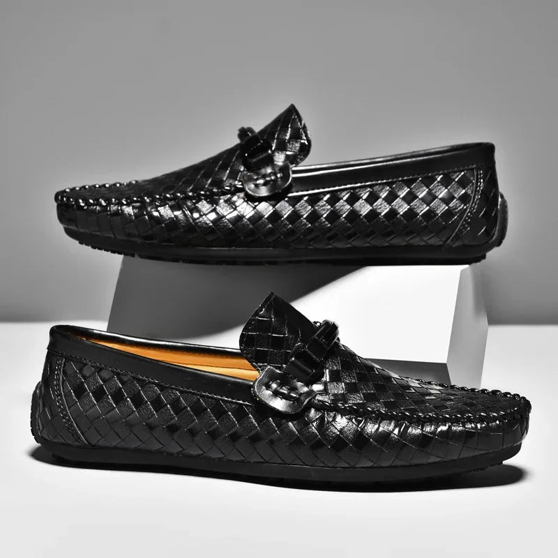 Herren Leder-Loafer – Geflochtenes Design – Eleganter Mokassin-Stil – Mit Zierschnalle