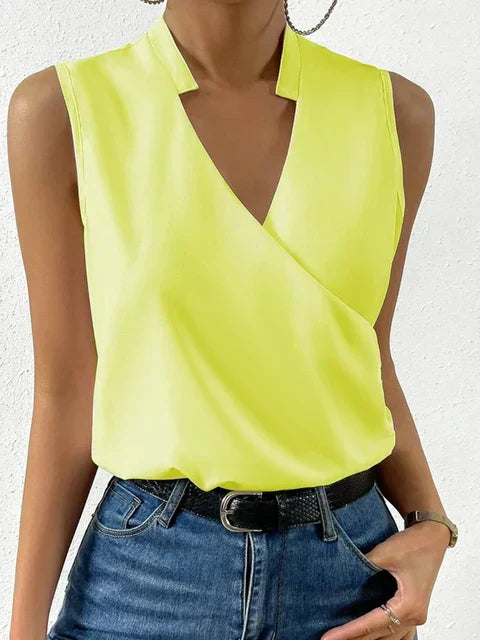 Damen Sommer Tanktop V-Ausschnitt Ärmellos Weiß Polyester