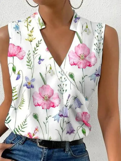 Damen Sommer Tanktop V-Ausschnitt Ärmellos Weiß Polyester