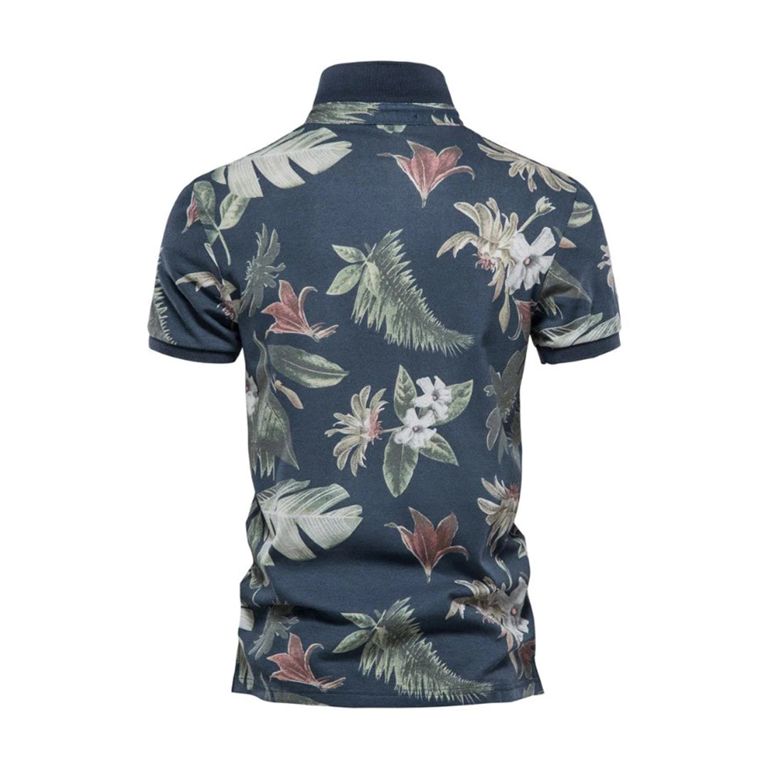 Herren Polo Shirt - Baumwolle - Regular Fit - Kurzarm - Florales Muster - Freizeit