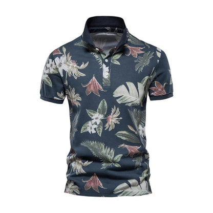 Herren Polo Shirt - Baumwolle - Regular Fit - Kurzarm - Florales Muster - Freizeit