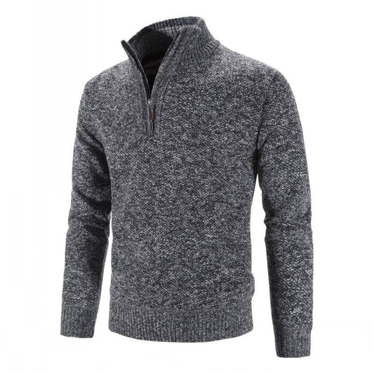 Herren Strickpullover – Viertelreißverschluss – Strukturmuster – Stehkragen – Regular Fit