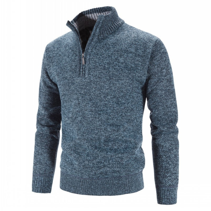 Herren Strickpullover – Viertelreißverschluss – Strukturmuster – Stehkragen – Regular Fit