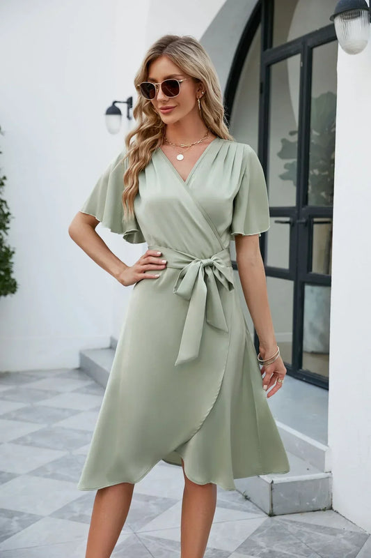 Damen Sommerkleid mit V-Ausschnitt - Stilvolle Elegante Freizeitmode