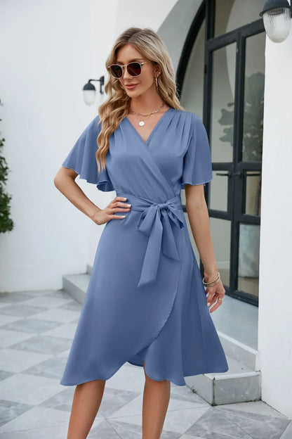 Damen Sommerkleid mit V-Ausschnitt - Stilvolle Elegante Freizeitmode