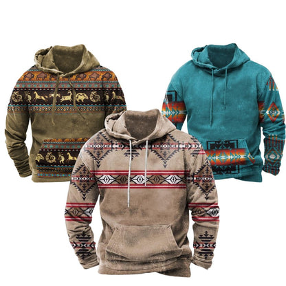 Unisex Hoodie – Ethno-Tribal Muster – Relaxed Fit – Mit Kapuze und Kängurutasche