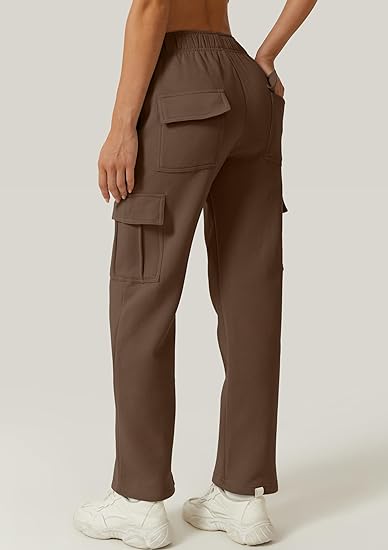 Damen-Cargohose – Bequemer Baumwollmix – Elastischer Bund – Gerade Passform – Taschen