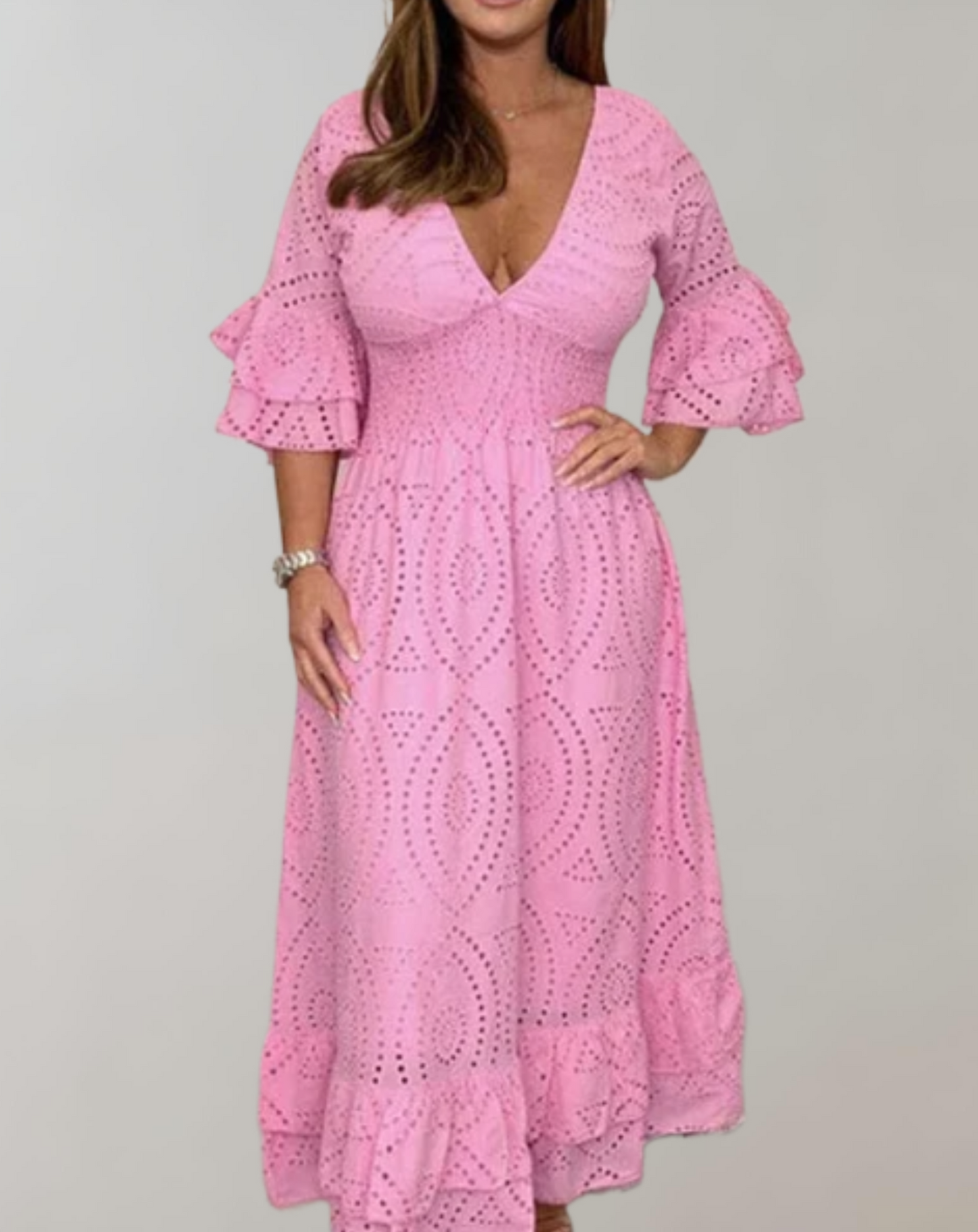 Damen Sommerkleid mit V-Ausschnitt - Leichtes Freizeitkleid