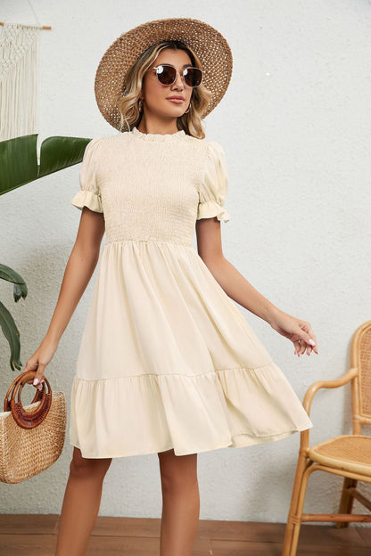 Beige Fransen Sommerkleid aus leichter Baumwollmischung