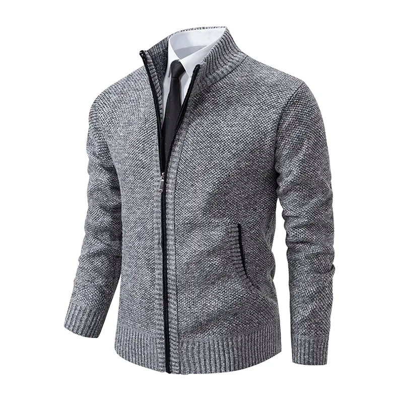 Herren Strickjacke – Slim Fit – Mit Reißverschluss & Stehkragen – Gerippte Bündchen