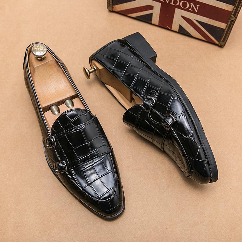 Herren Loafer - Echtleder mit Krokodilprägung - Eleganter Slip-On - Spitz zulaufend