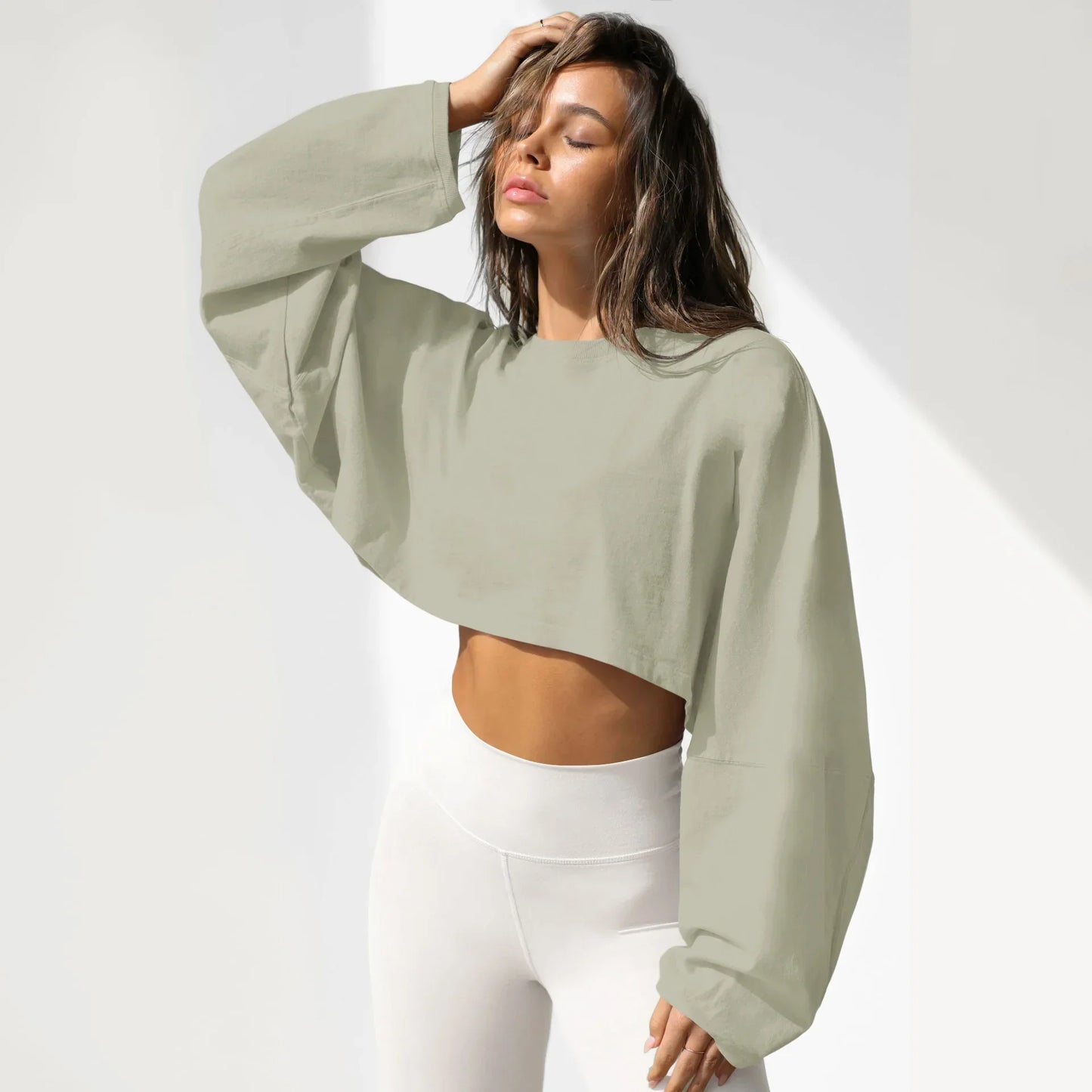 Damen Cropped Sweatshirt – Lockerer Schnitt – Ballonärmel – Bequemer Casual Look