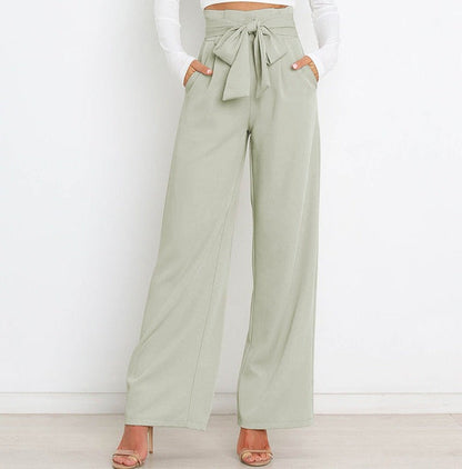 Damen Hose - High Waist Weites Bein - Eleganter Schnitt mit Bindegürtel