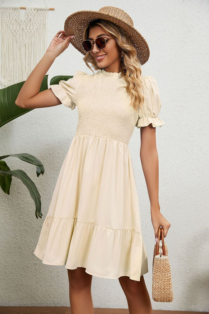 Beige Fransen Sommerkleid aus leichter Baumwollmischung