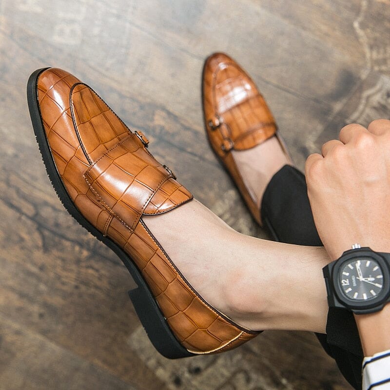 Herren Loafer - Echtleder mit Krokodilprägung - Eleganter Slip-On - Spitz zulaufend