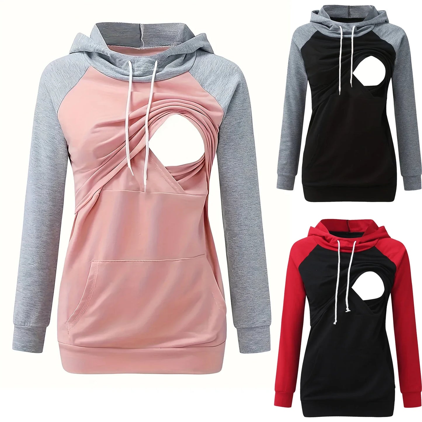 Damen Still Hoodie – Bequeme lockere Passform – Versteckte Stillöffnung – Kapuze & Kängurutasche